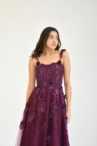 DARK PURPLE TULLE BALLGOWN WITH EMBROIDERY 3D DETAILS