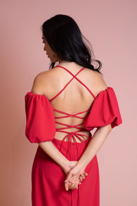 Backless with off shoulder red dress