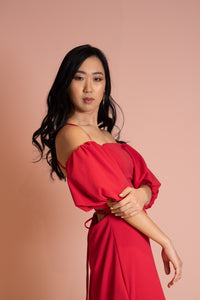 Backless with off shoulder red dress