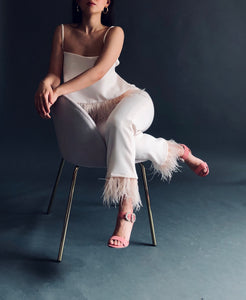 CAPRI PANTS WITH FEATHERS IN BLUSH