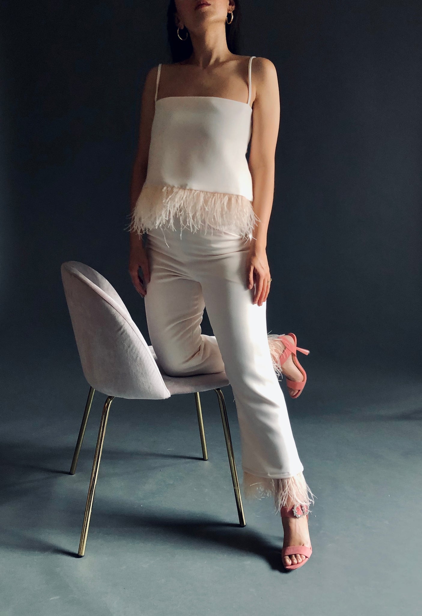 CAPRI PANTS WITH FEATHERS IN BLUSH