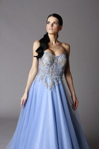 EMBROIDERY BLUE BALLGOWN