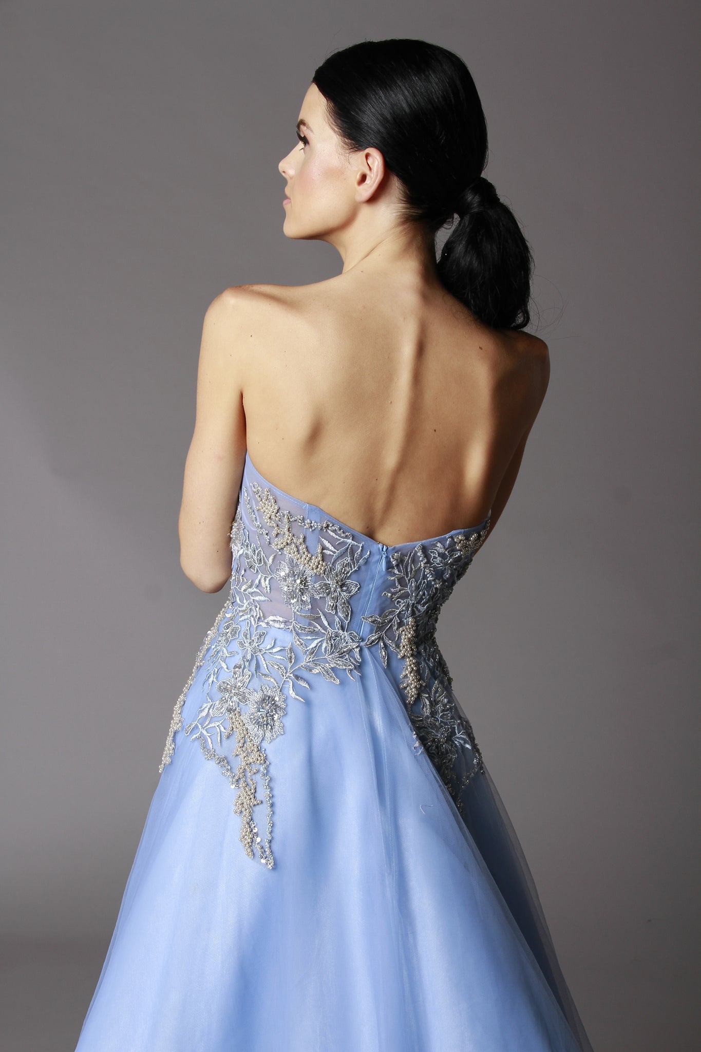 EMBROIDERY BLUE BALLGOWN