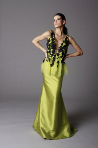 GREEN AND BLACK EMBROIDERY GOWN