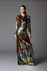 LONG SLEEVE MULTICOLOR SEQUIN GOWN