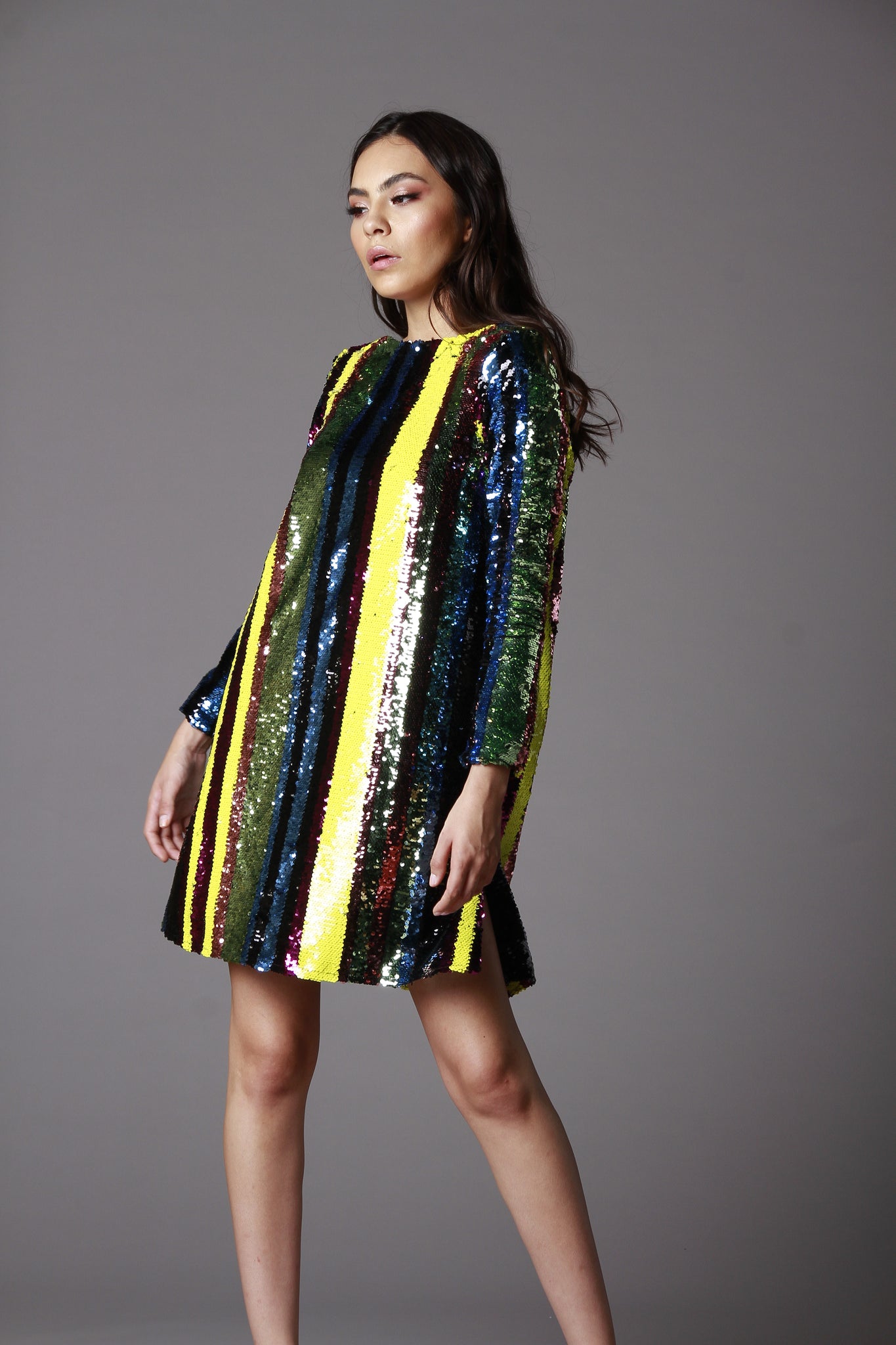 LONG SLEEVE SEQUIN MINI DRESS