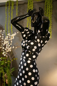 PUFFY SLEEVES CUTOUT POLKADOT GOWN