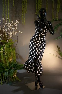 MIDI RUFFLE BLACK POLKADOT DRESS