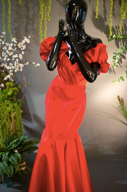 MERMAID PUFFY SLEEVES RED DRESS