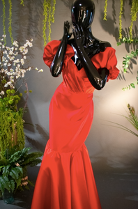 MERMAID PUFFY SLEEVES RED DRESS