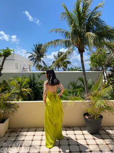 The wide leg pants in Neon green