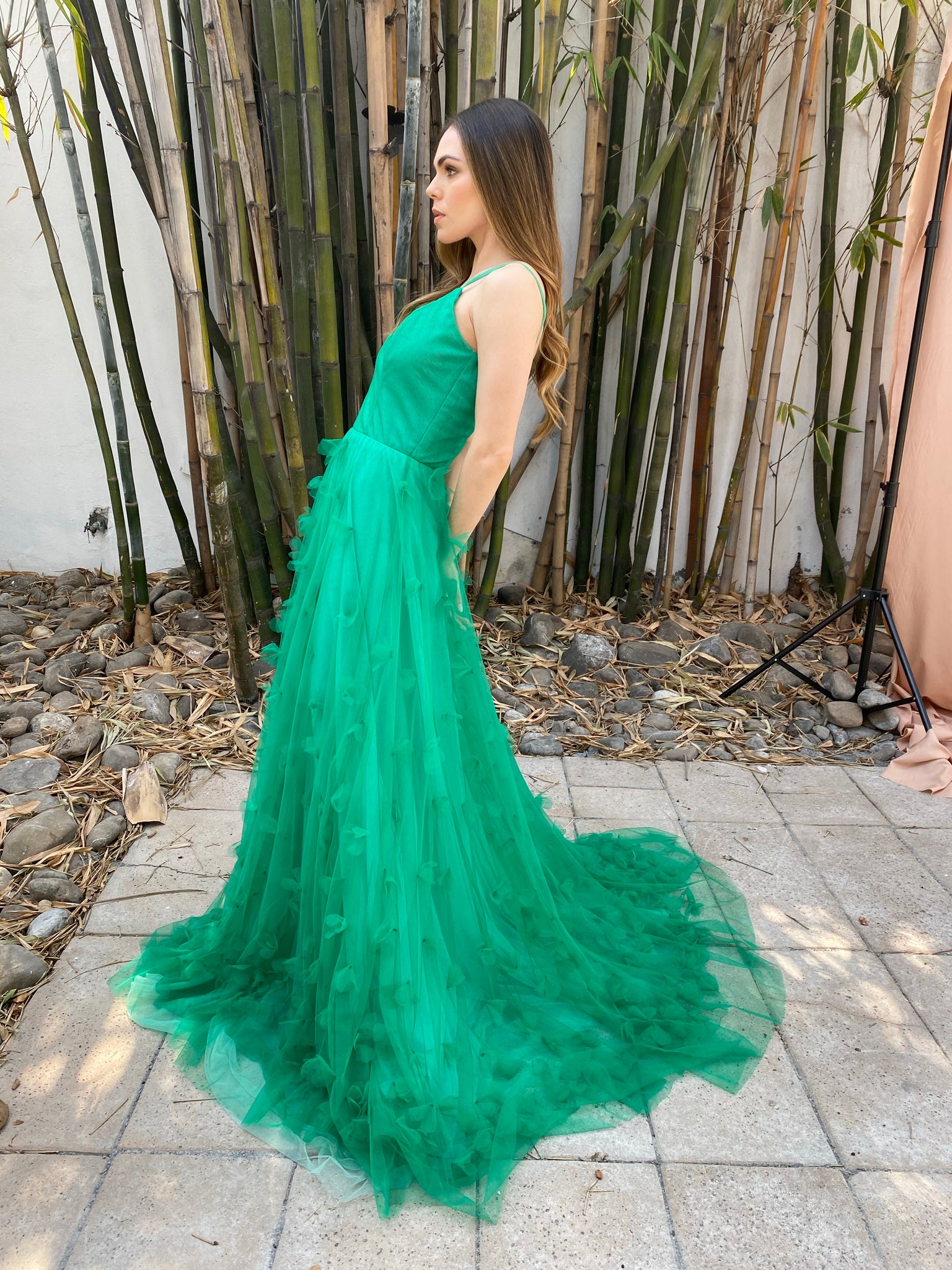 Green tulle gown