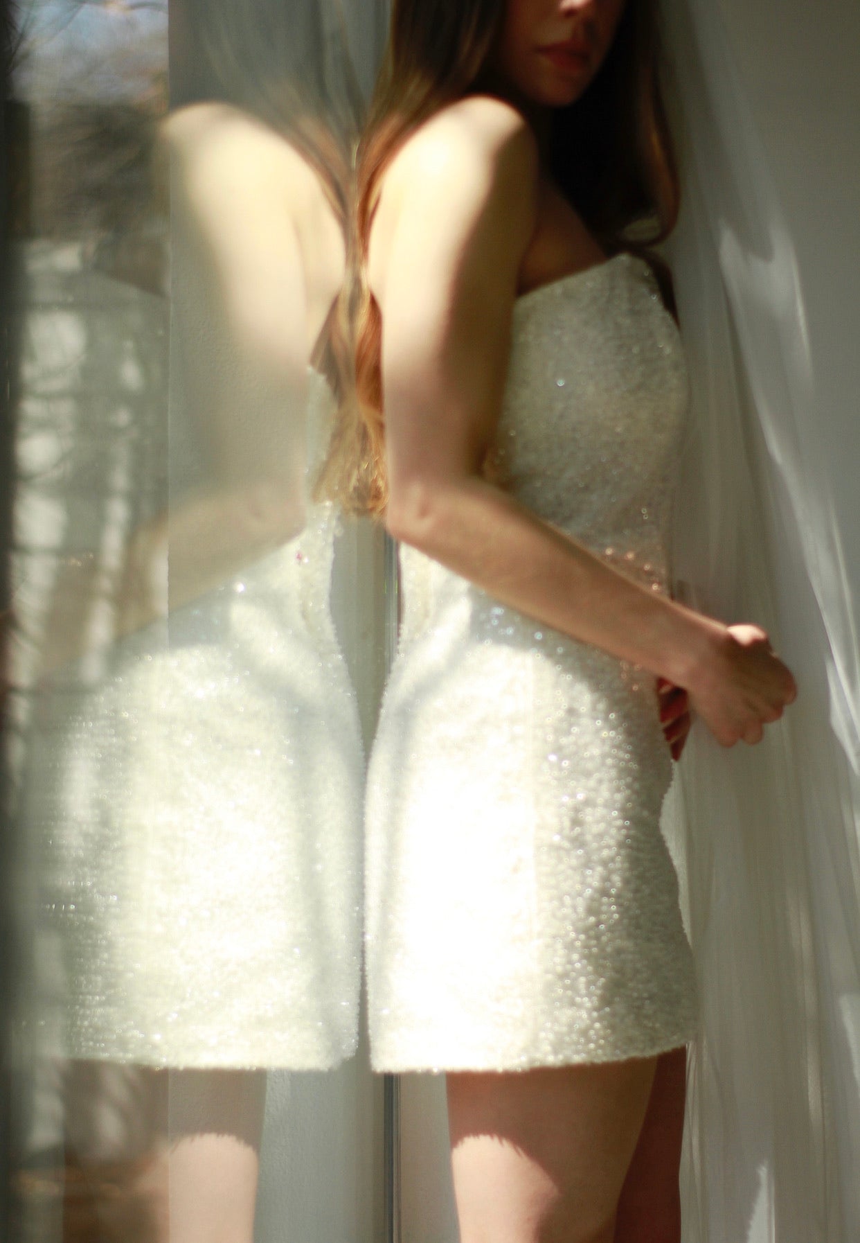 Sparkly mini bridal dress